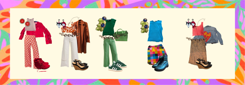 This client wanted colorful, expressive outfits that she could wear for her corporate job, and also seamlessly wear outside of work in her everyday life. We were able to achieve a fun, business casual look by using accessories and layering to elevate everyday pieces of clothing.