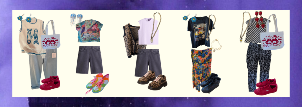 This style board was super fun to make because my client had a very fluid gender presentation and an extremely eclectic sense of style. We pulled from many different aesthetics including: soft boy, rainbow maximalism, cottage core, streetwear, and K-pop. 